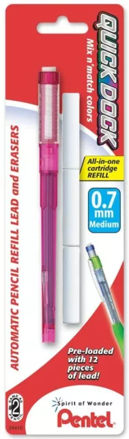 Pentel Quick Dock Pencil Refill, 0.7mm, Lead/Eraser Refills, Assorted Colors