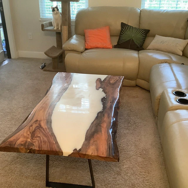 WHITE EPOXY RESIN Wooden Sofa/Dining Table Interior Furniture Deco Made