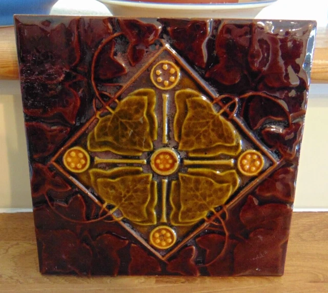 Antique Art Nouveau Tile With Ivy Leaf Design