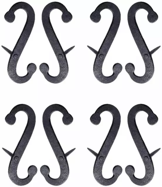 4 Pair Shutter Dog Scroll Black Hand Forged Iron Masonry 6.25" Long Wrought Iron