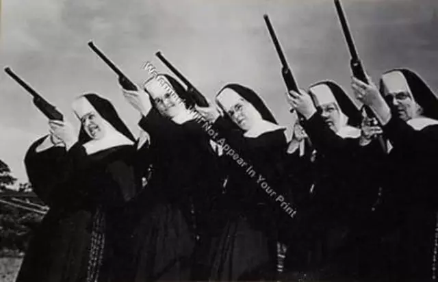 A71 SCARY FREAKY ODD STRANGE Nuns Shooting Guns Ammo BIZARRE VINTAGE PHOTO WEIRD