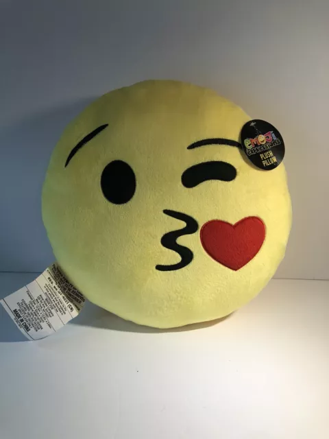 Emoji Pillow Yellow Blowing Kiss  Round Cushion Stuffed Plush Soft Toy 14” 2015