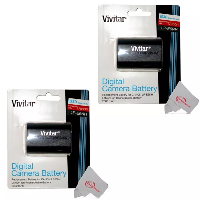 2x Vivitar CBE6NH Canon LP-E6NH Replacement Battery for 90D 80D 5D Mark IV R6 R5