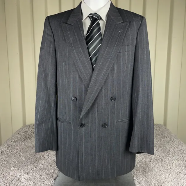 Christian Dior Blazer Mens 40L Gray Striped Double Breasted Sport Coat Jacket