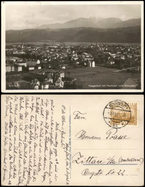 Ansichtskarte Klagenfurt Panorama-Ansicht mit Hochobir vom Kreuzberg 1931