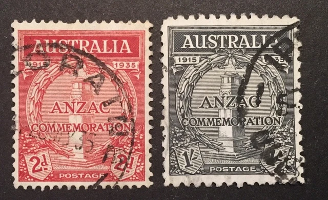 Australia "20th Annv of Gallipoli" 1935 VFU x2 Stamps (154 & 155) LH