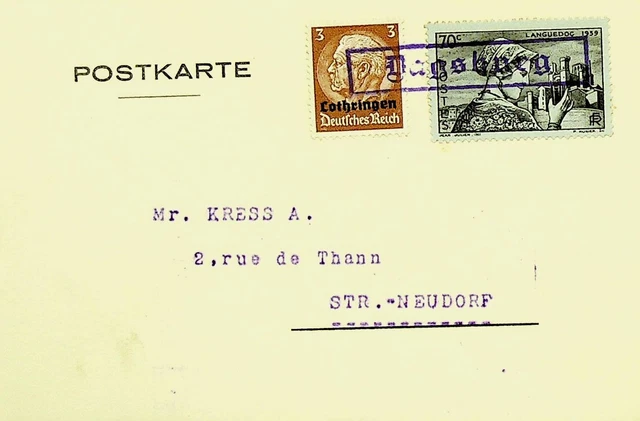 Sephil Deutschland 3pf W / Lothringen Ovpt + 70c Auf Postkarte Augsburg Sich