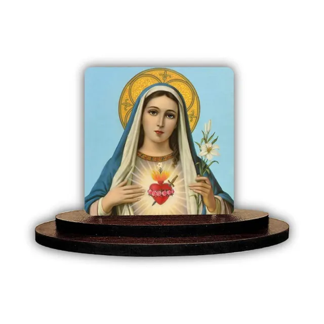 Cristiano Tradicional Madera Heart Of Marry Impresa para Coche Tablero 7.6x7.6cm
