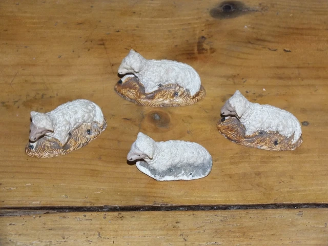 Ensemble de 3 santons Moutons - Devineau - Floqués - Grand format