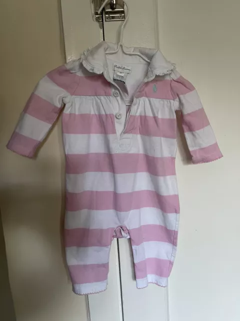 Ralph Lauren Baby Girls Pink & White Striped Romper Suit 3 Months