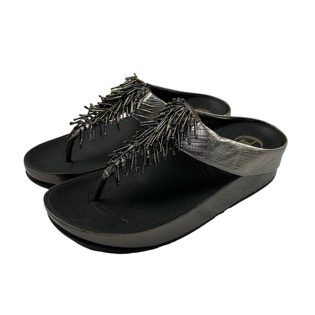 FitFlop Rumba Beaded Thong Sandals Size 8 Cha Cha Bronze Platform Shoes