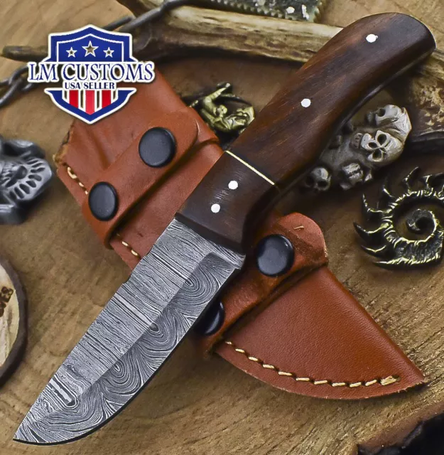 Hot Item Skinner Knife Twist Damascus Walnut Wood Wooden Bolster Hiking Closeout