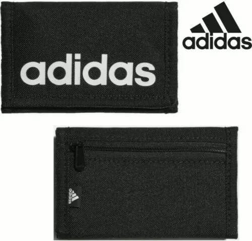 adidas Wallet Velc ro Tri fold Linear Black Zipped Compartment zip sports money