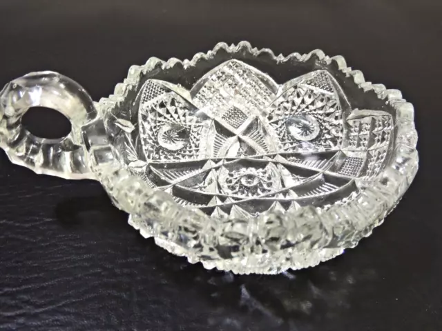 Vintage American Brilliant Cut Glass Nappy Bowl w/ handle  candy, nut dish