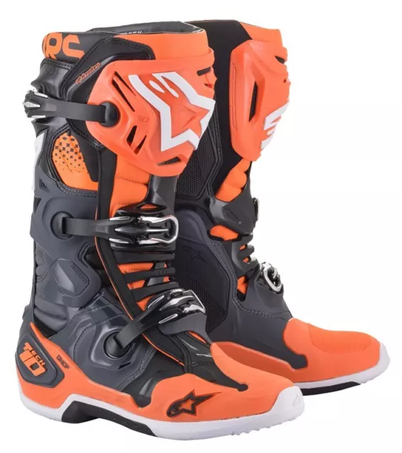 Stivali Uomo Alpinestars Tech 10 Grey Orange Grigio Arancione Fluo Cross Enduro