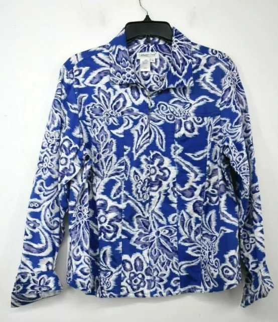 Coldwater Creek Womens Blue Full Zip Floral Cotton Stretch Casual Jacket M