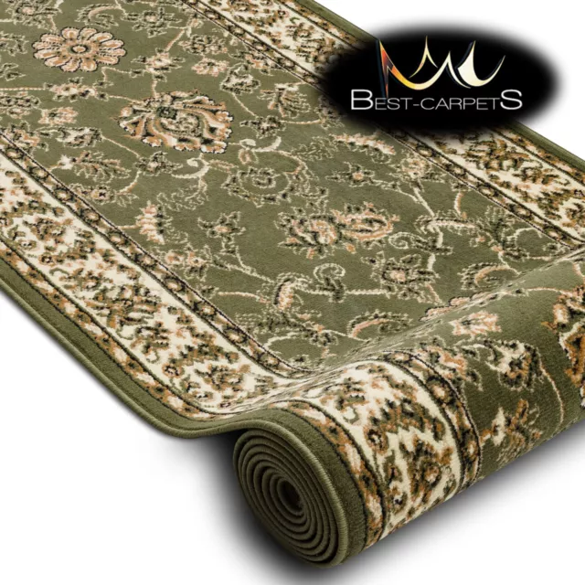 Modern Hall Carpet Runner BCF "MORAD" Klasyk flowers classic GREEN 60-150 cm