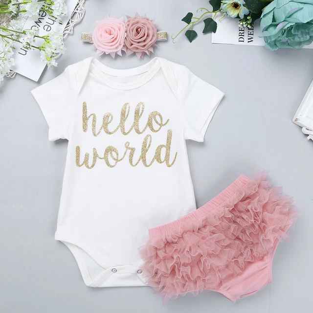 Newborn Infant Baby Girl Outfit Romper Bloomers Birthday Clothes Headband 3PCS