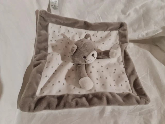 Doudou Plat Obaibi Okaidi Chat Gris Blanc Etoile Argente Carre - Etat Neuf-