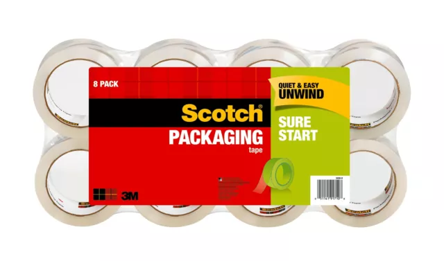 Sure Start Packing Tape, Clear, 1.88 in. x 54.6 yd., 8 Tape Rolls