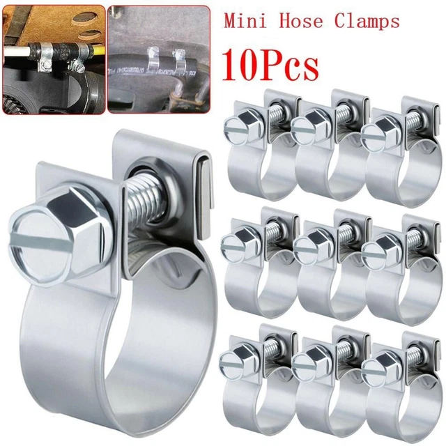 10x Mini Hose Clips Nut & Bolt Fuel Line Petrol Pipe Diesel Air Clamp Adjustable