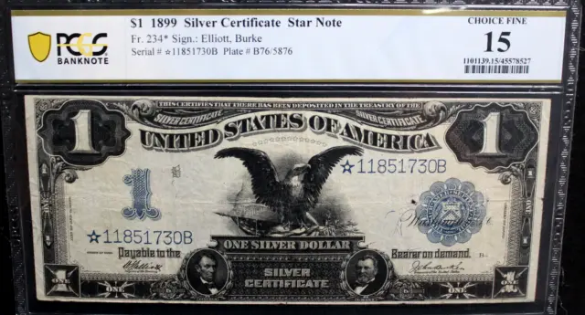 *STAR* 1899 $1 Black Eagle Silver Certificate *STAR NOTE* FR 234* PCGS 15 FINE