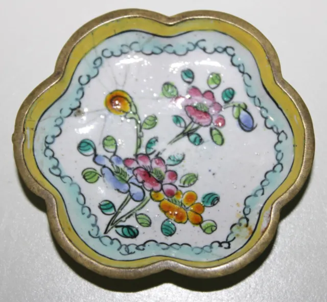 Antique Chinese Canton Enamel Plate Small Hand Painted Flowers