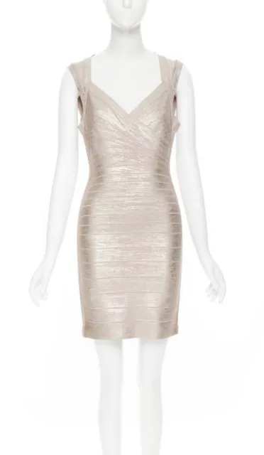 HERVE LEGER Max Azria rose gold  shimmer bandage bodycon mini Dress sz XS