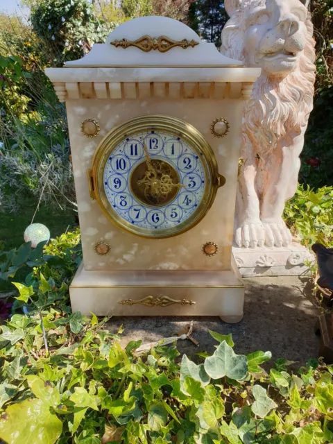 ***Superb Quality***Antique 19th Century Alabaster Mantel Timepiece