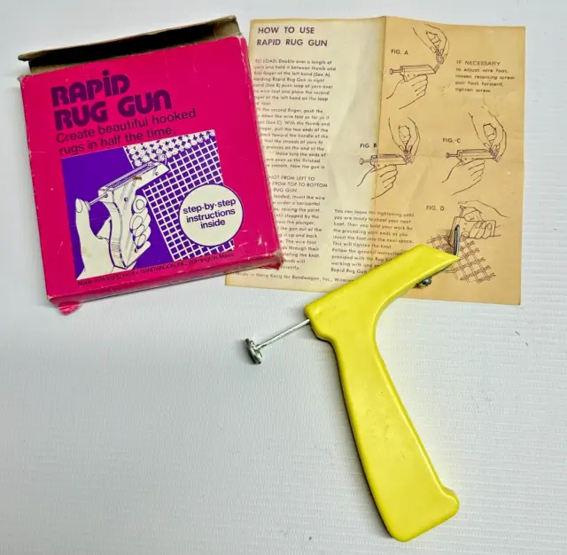 Vintage Rapid Rug Gun Latch Hook Create Hooked Rugs Original Box w/Instructions