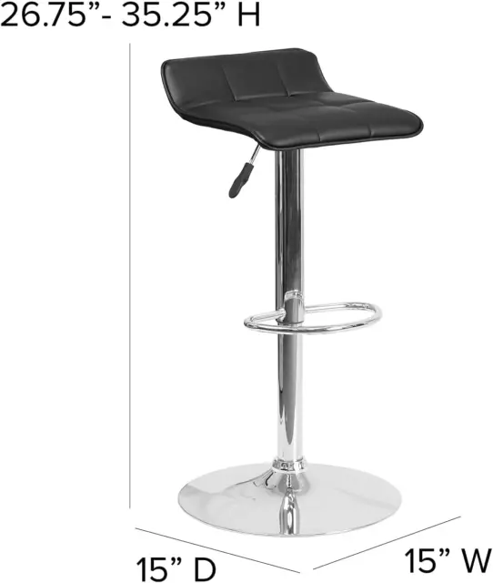 Contemporary Black Vinyl Adjustable Height Barstool with Quilted Wave Seat and C 3