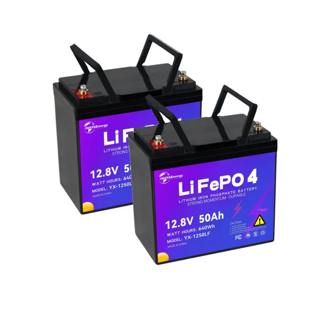 12V 50Ah 2 Pack LiFePO4 Lithium Battery for Deep Cycle RV Marine Solar System