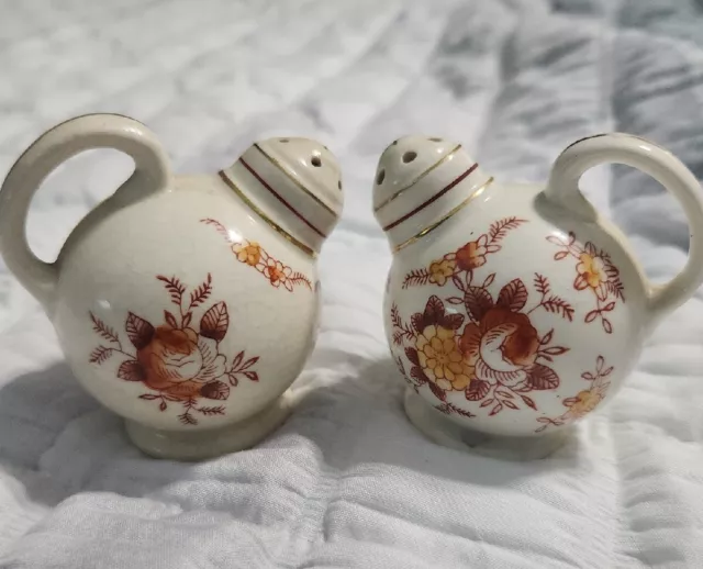Occupied Japan Floral Jug Teapot Shaped Salt & Pepper Porcelain Hand Painted