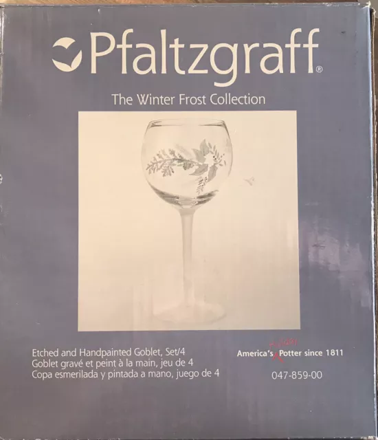 Pfaltzgraff Winter Frost Wine Goblet Set of 4 Etched Handpainted Frosted Stem