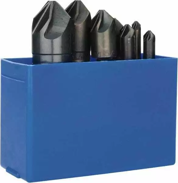 MA Ford HSS Countersink: 7 Piece, 1/4 to 1" Head Diam, 90° Included Angle, Si...