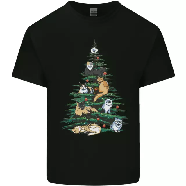 Cat Christmas Tree Kids T-Shirt Childrens