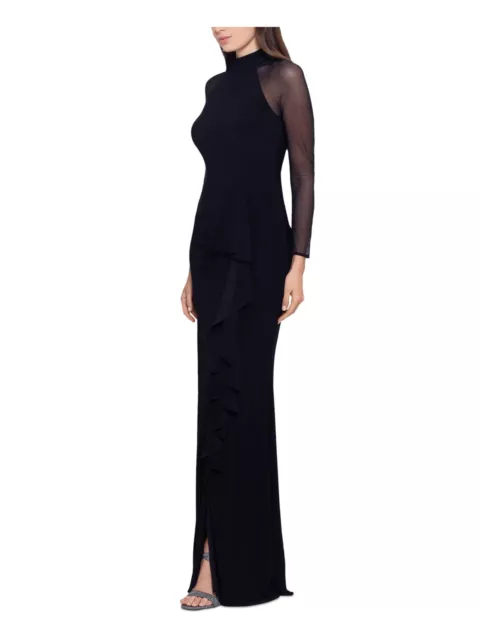 Betsy & Adam Long Sleeve Illusion Mesh Halter Jersey Gown Black 6 3