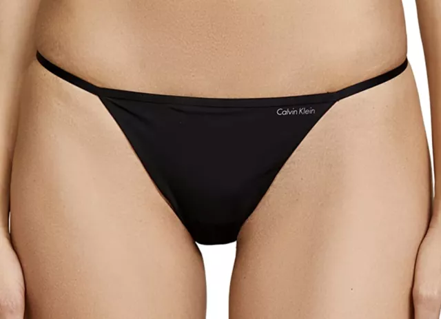 CALVIN KLEIN Logo Sleek Micro Black String Thong Panty NEW Womens Sz S 5 L 7