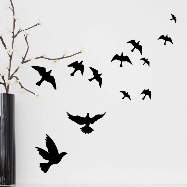 Black Vögel Wandtattoo fliegen hoch in den himmel 3d kreative abnehmbare diy