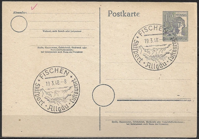 Alliierte Besetzung 1948  Ganzsachen PK P 962 ! -12 Pf.grauArbeiter,2 So.St.