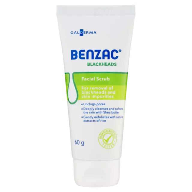 Benzac Blackheads Facial Scrub 60g Gently Exfoliates & Deeply Cleanses Skin