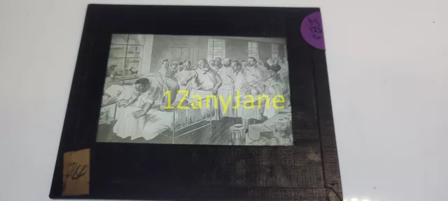 I80 HISTORIC Glass Magic Lantern Slide PATIENT BENT OVER BED DOCTORS/NURSES