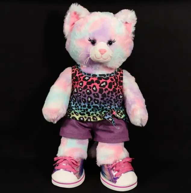 Build A Bear Workshop Tie-Dye Kitty Cat Pink Purple Swirl Plush Shoes Shirt EUC