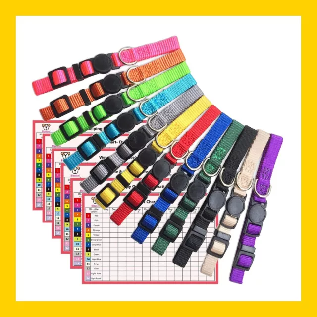 12 Pcs/Set Soft Nylon Puppy ID Collar Adjustable Whelping Breakaway Litter New