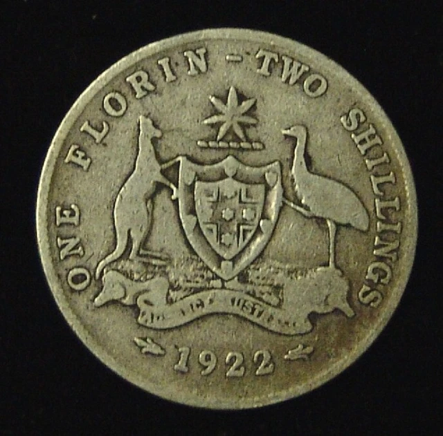 1922 Australian silver florin, circulated, VG.