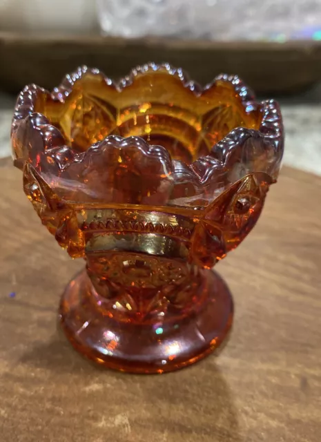 Vintage Amber Carnival Glass Toothpick Holder