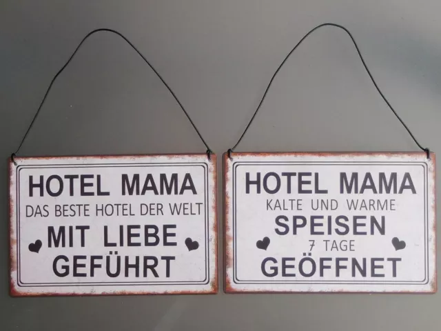 Schild, Metallschild mit Spruch, HOTEL MAMA, 2 Modelle zur Auswahl, Vintage