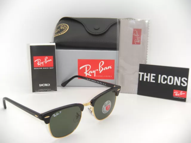 Ray-Ban Authentic Clubmaster RB 3016 901/58 Black Frame / Green Polarized  49mm