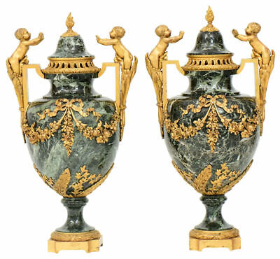 French Louis XVI Style Ormolu Bronze and Marble Urns