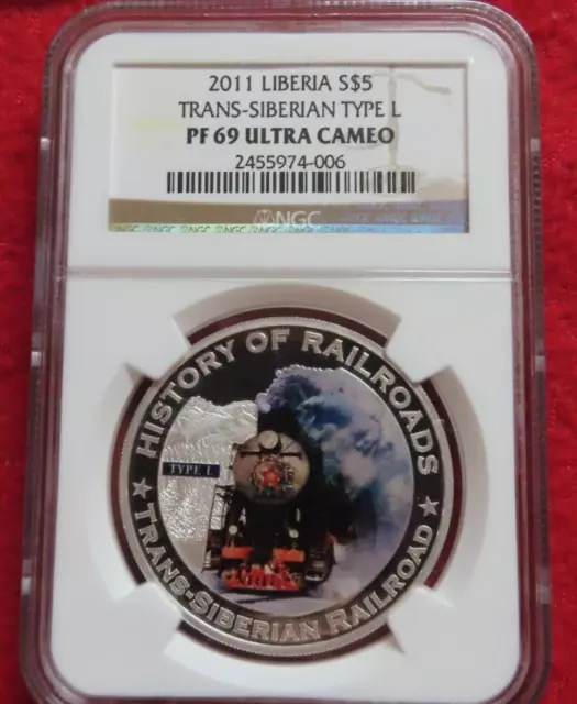 2011 Liberia Silver Five Dollars Trans Siberian Railroad Train PF 69 Ultra Cameo